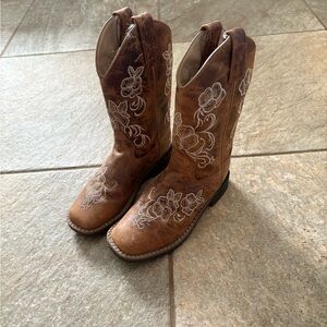 Shyanne Brown Floral Embroidered Kids Cowboy Boots